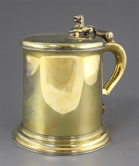 A good George V Charles II style Garrard & Co silver gilt replica tankard.